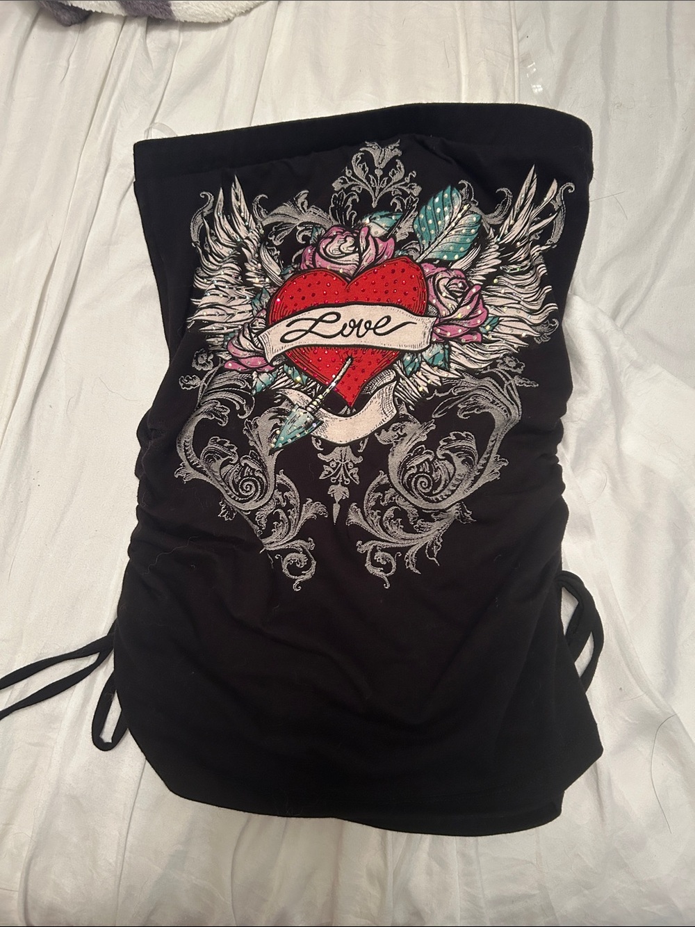 Amazing 😍🔥 y2k style Black Strapless Tube Top with Winged Heart Graphic